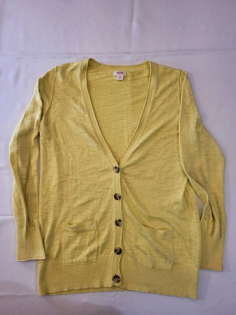 Mossimo Supply Co Women's Large Yellow Knit Cardigan Short Sleeve Button Front S